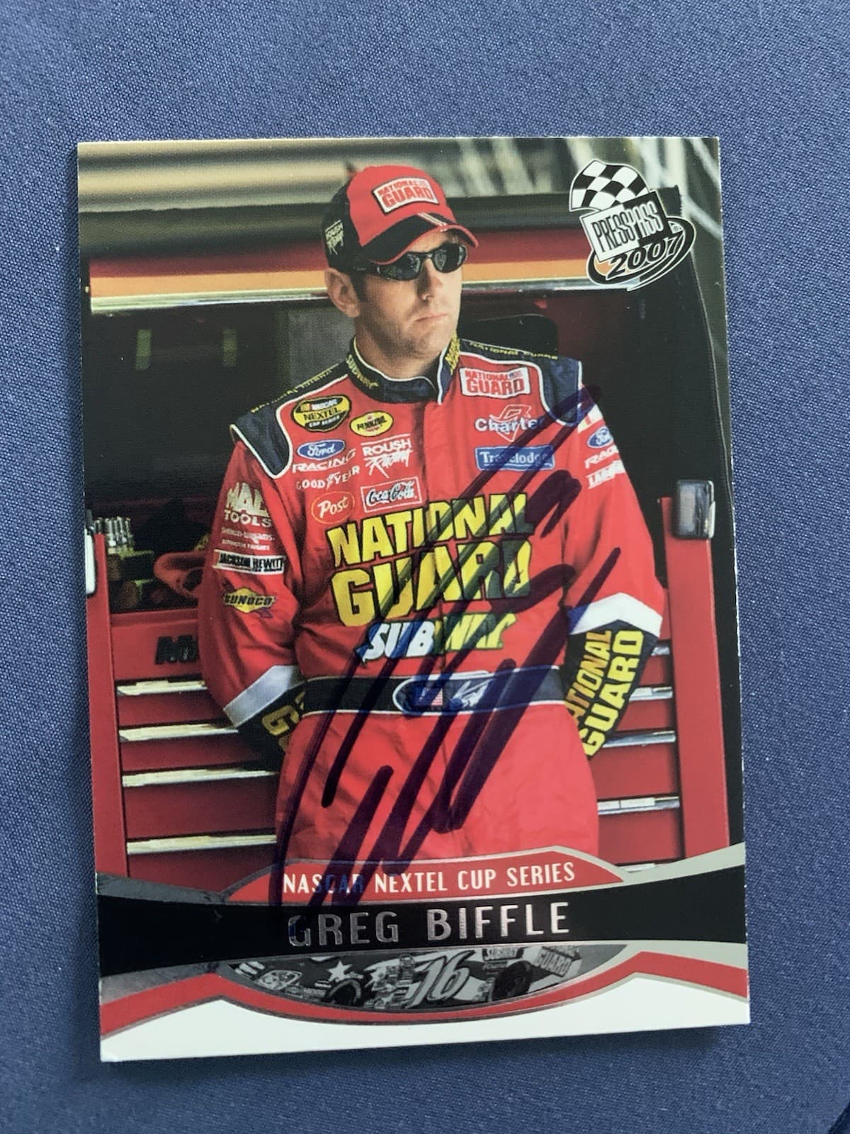 Greg Biffle autographed Press Pass 2007 racing card #12.  Won 19 NASCAR races.