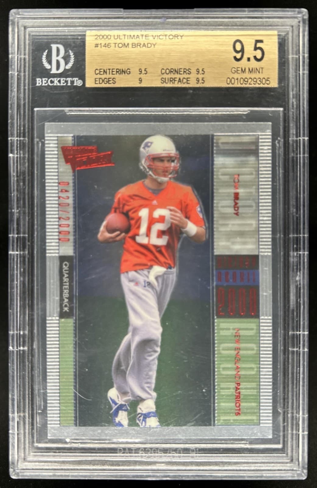 2000 Upper Deck Ultimate Victory Tom Brady Rookie RC #/2000 Patriots BGS 9.5