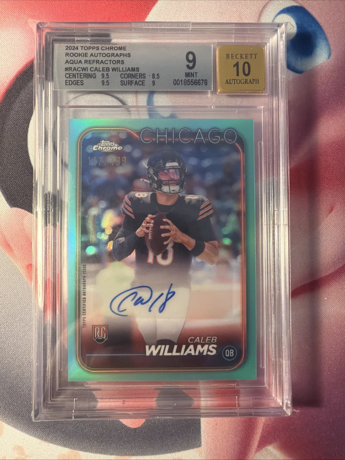 2024 Topps Chrome Rookie Auto Variation Caleb Williams RC Aqua /199 BGS 9 Auto10