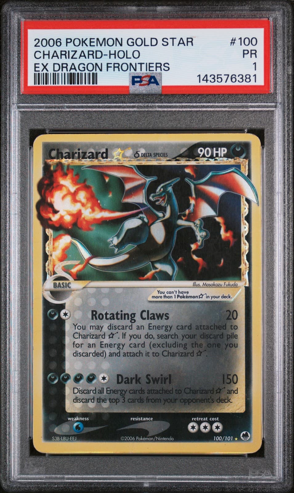 Pokemon Charizard Gold Star Holo Dragon Frontiers 100/101 PSA 1
