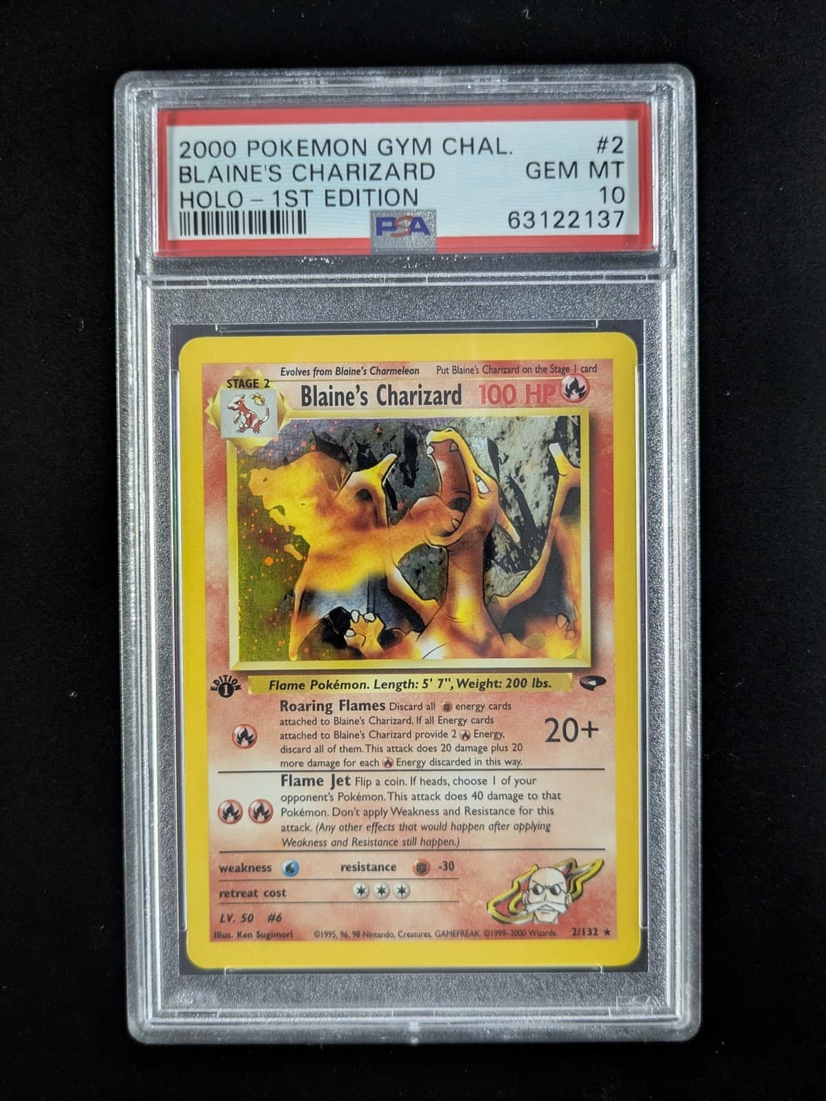 2000 Pokemon BLAINE'S CHARIZARD #2/132 Gym Challenge 1st Ed. Cosmos Holo PSA 10