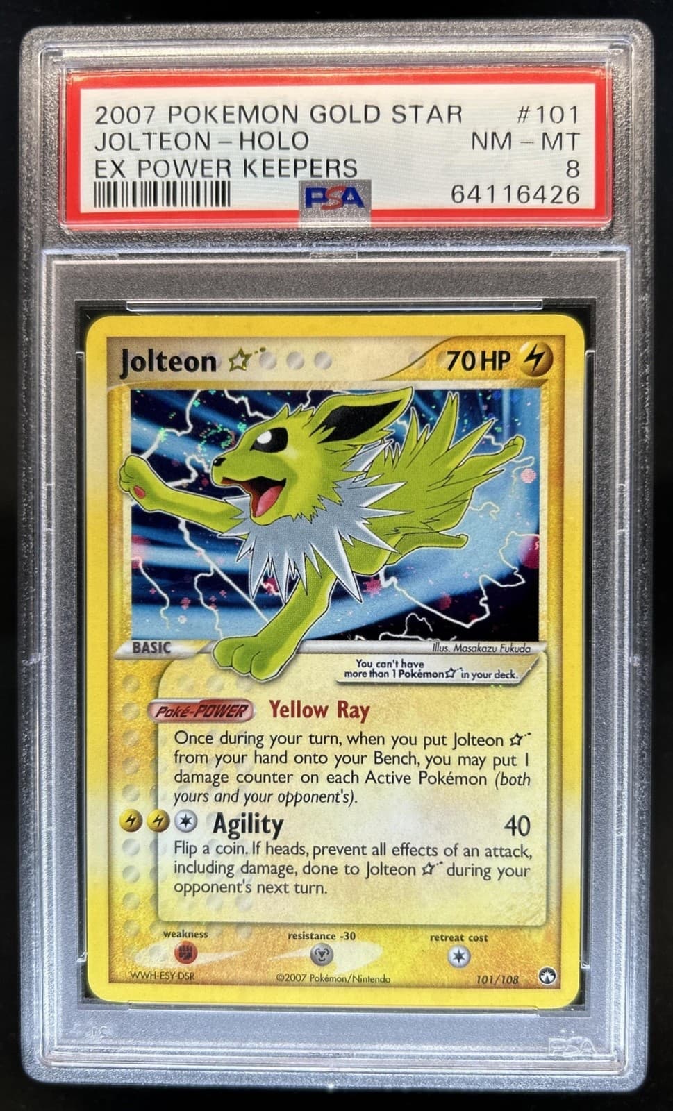 2007 Pokemon EX Power Keepers Jolteon Holo #101/108 PSA 8