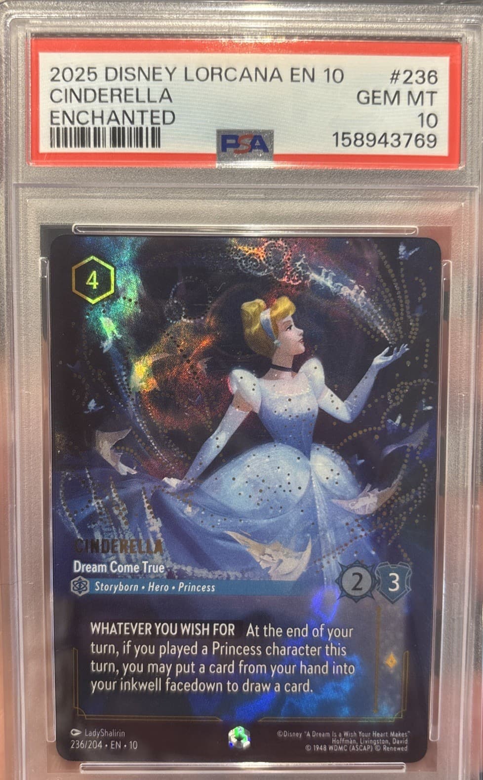 PSA 10 Enchanted Cinderella Dream Come True Whispers in the Well Disney Lorcana