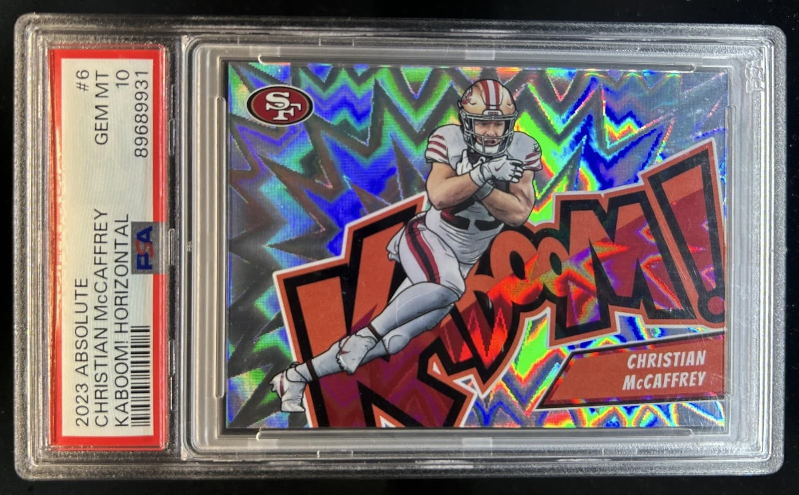 2023 Panini Absolute Christian McCaffrey Kaboom Horizontal SSP #6 49ers PSA 10