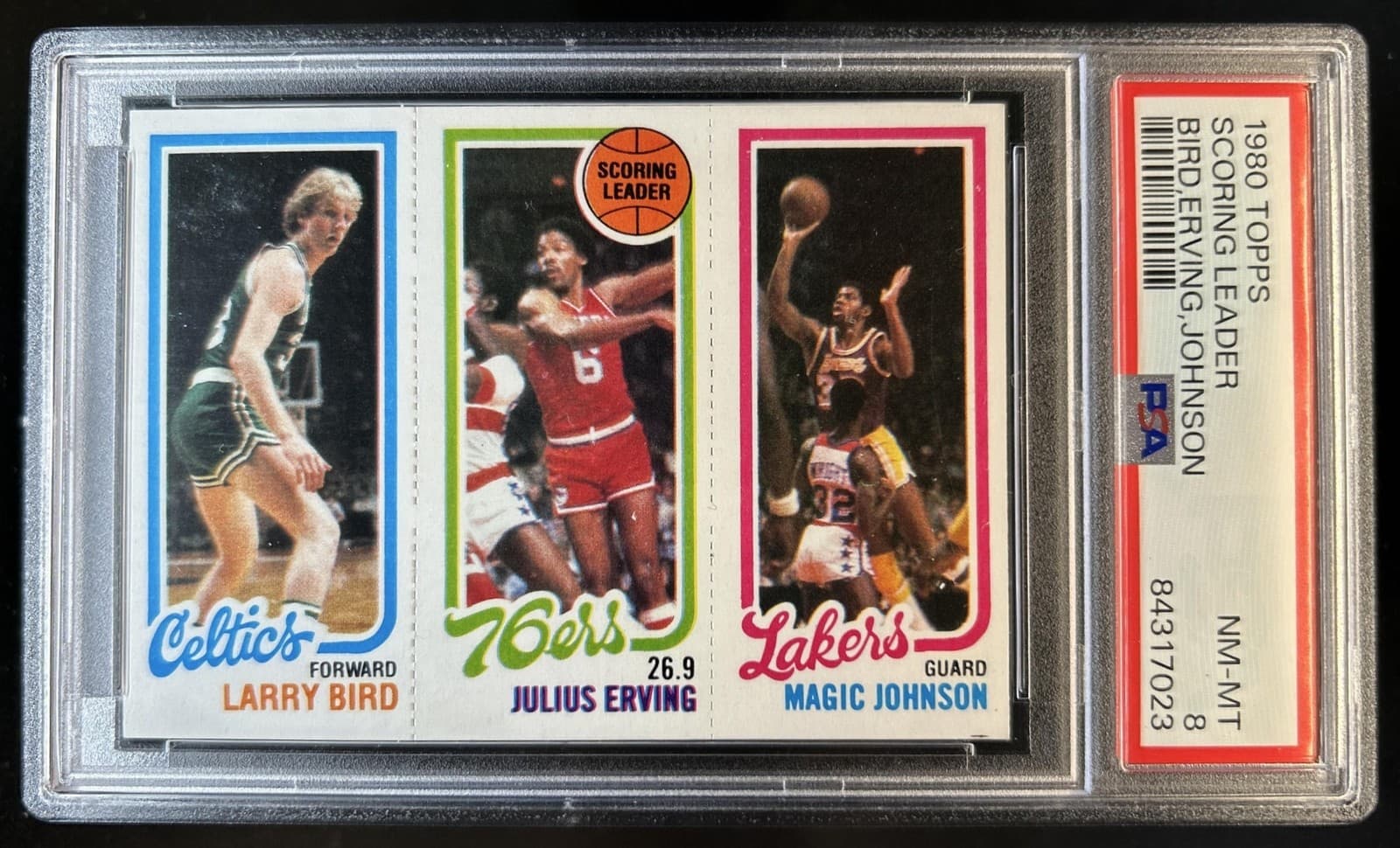 1980-81 Topps Larry Bird Julius Erving Magic Johnson RC #34/139 174 PSA 8