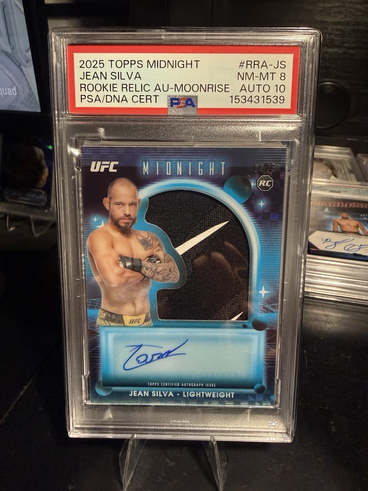 2025 Topps Midnight UFC Jean Silva Rookie Relic Auto /25 PSA 8