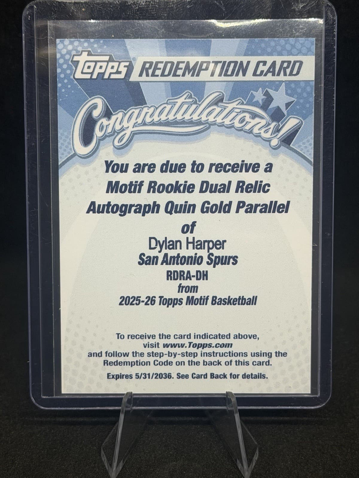 2025-26 Topps Motif Dylan Harper Quin Gold Dual Relic Patch Auto RC RPA /49
