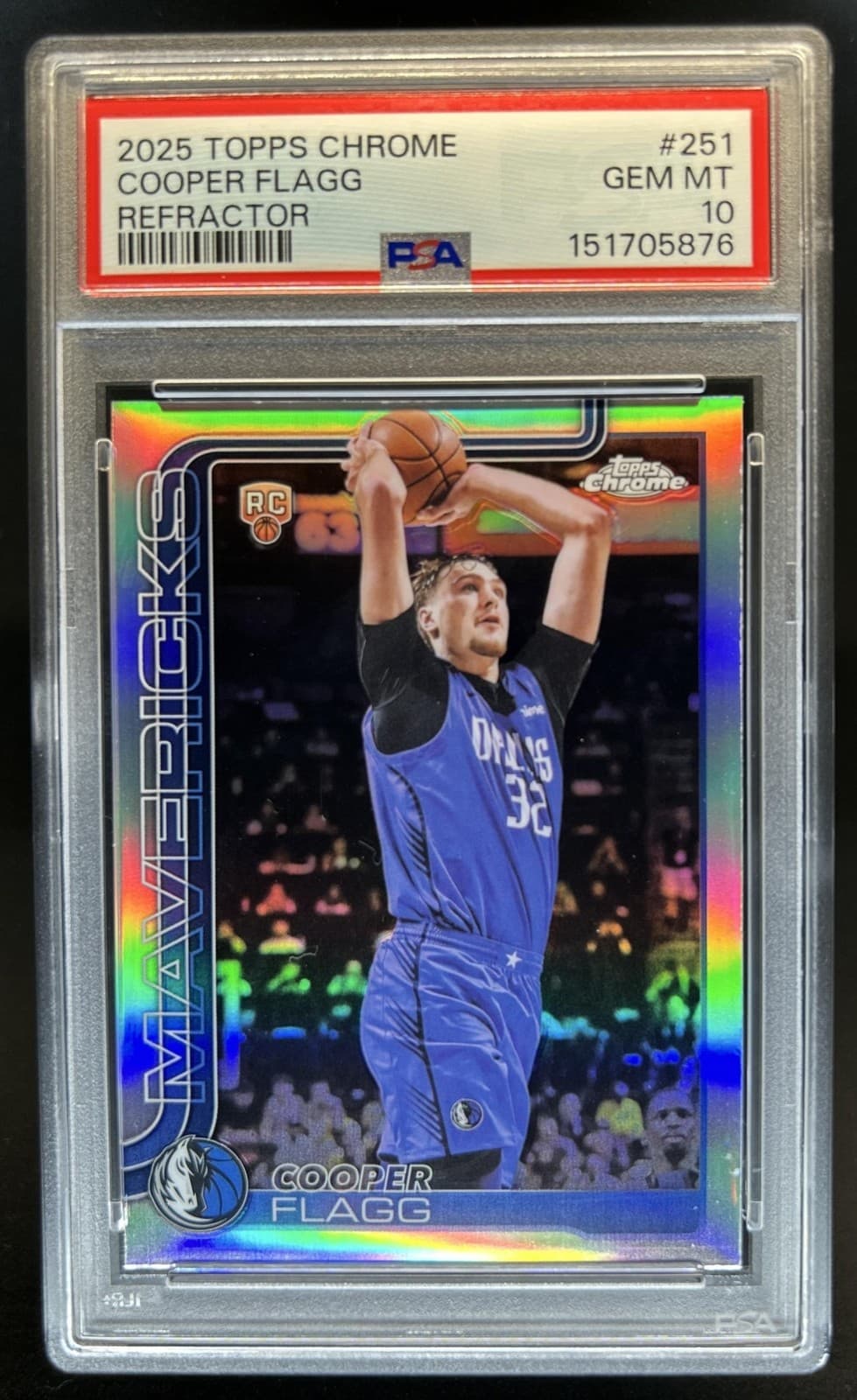 2025-26 Topps Chrome Cooper Flagg RC Refractor Rookie #251 Mavericks PSA 10