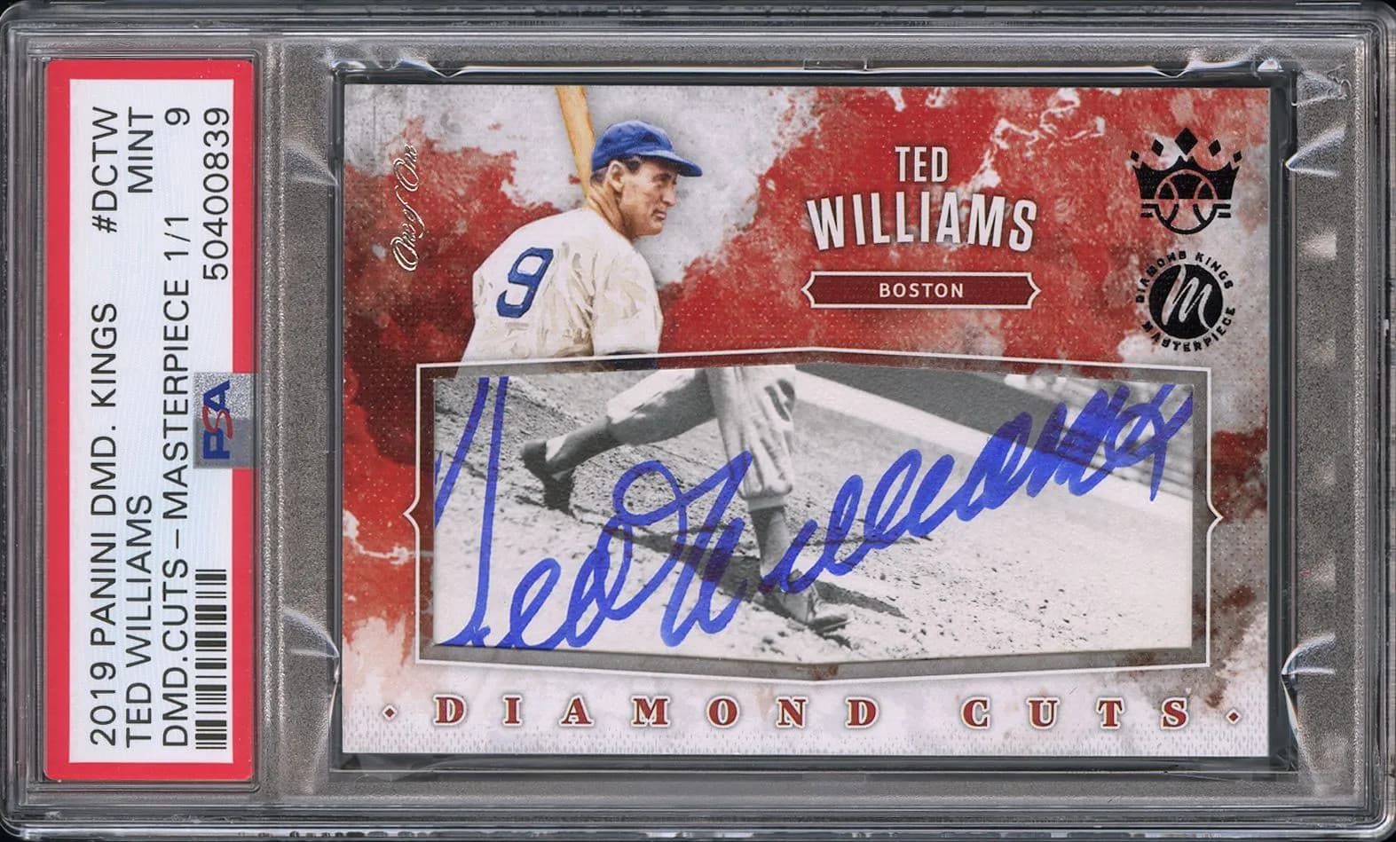 2019 Panini Diamond Kings Diamond  Ted Williams #DCTW DMD. Masterpiece 1/1 PSA