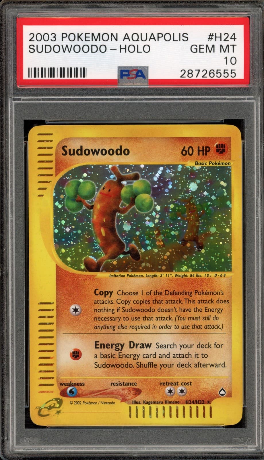 Pokemon Sudowoodo Aquapolis Holo Rare #H24 PSA 10 Gem Mint