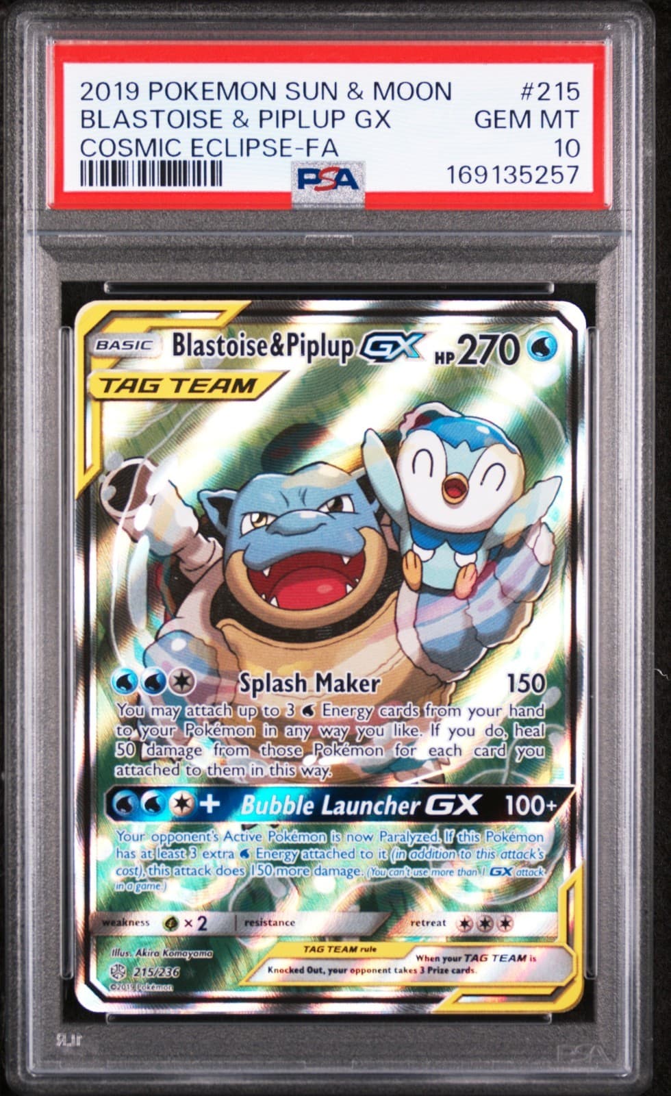 2019 Pokemon Sun & Moon Cosmic Eclipse Full Art/Blastoise & Piplup Gx Psa 10
