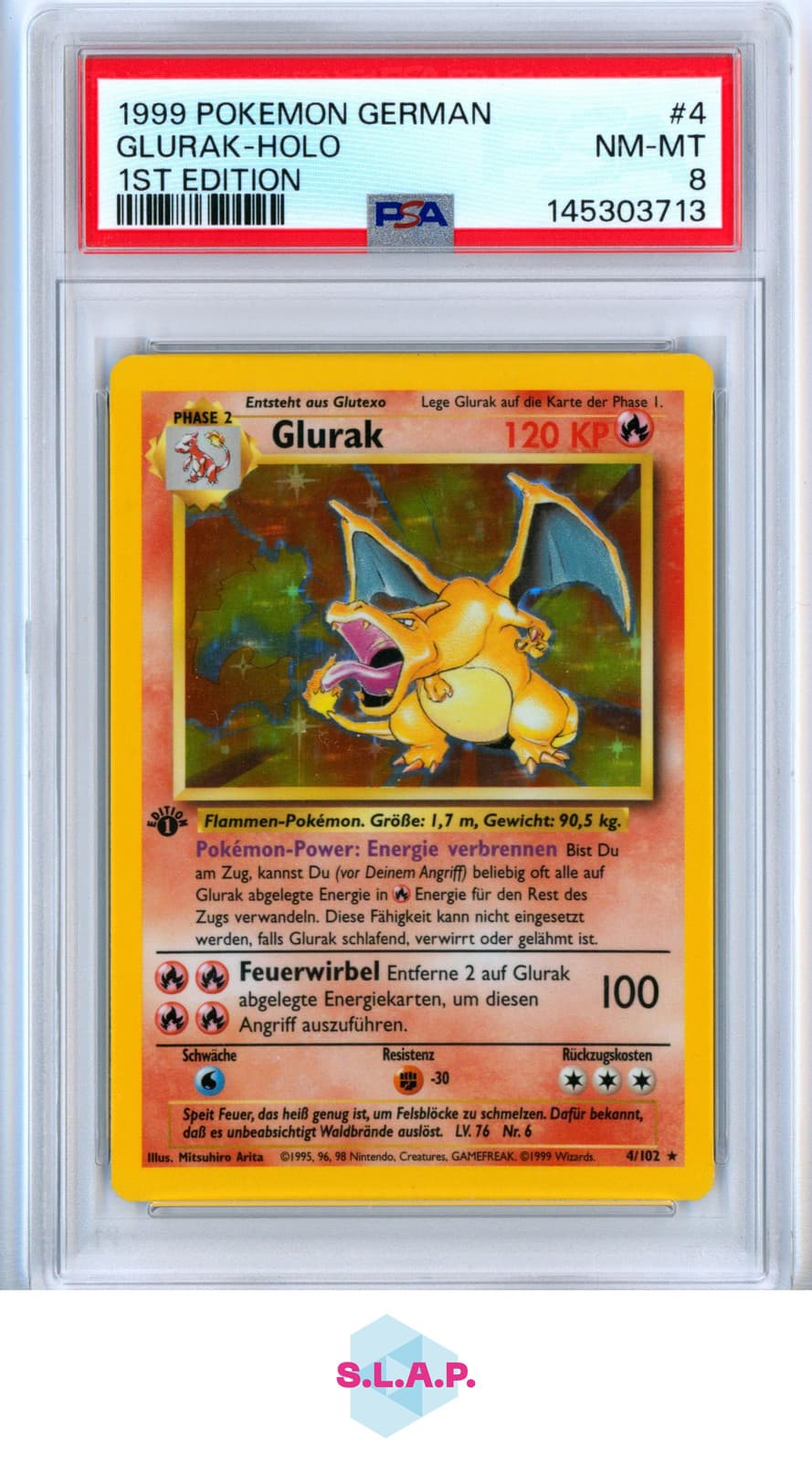 GLURAK HOLO 1ST EDITION POKEMON GERMAN 1999 4 PSA 8