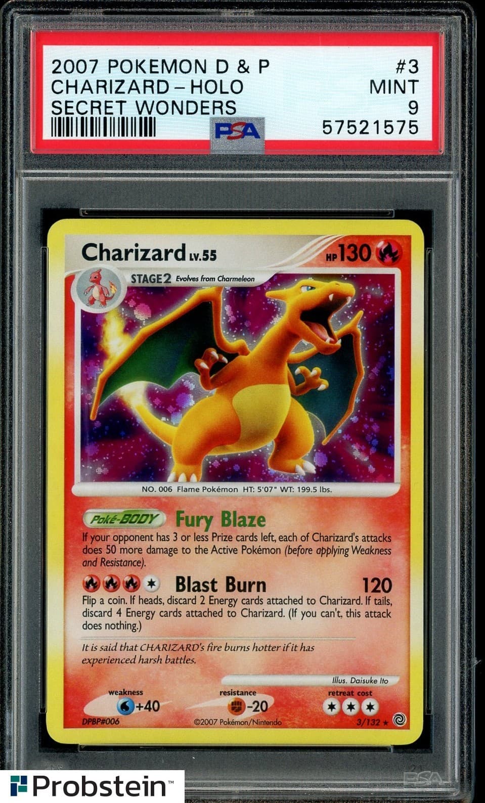 2007 Pokemon Diamond & Pearl Secret Wonders #3 Charizard-Holo Psa 9 Mint
