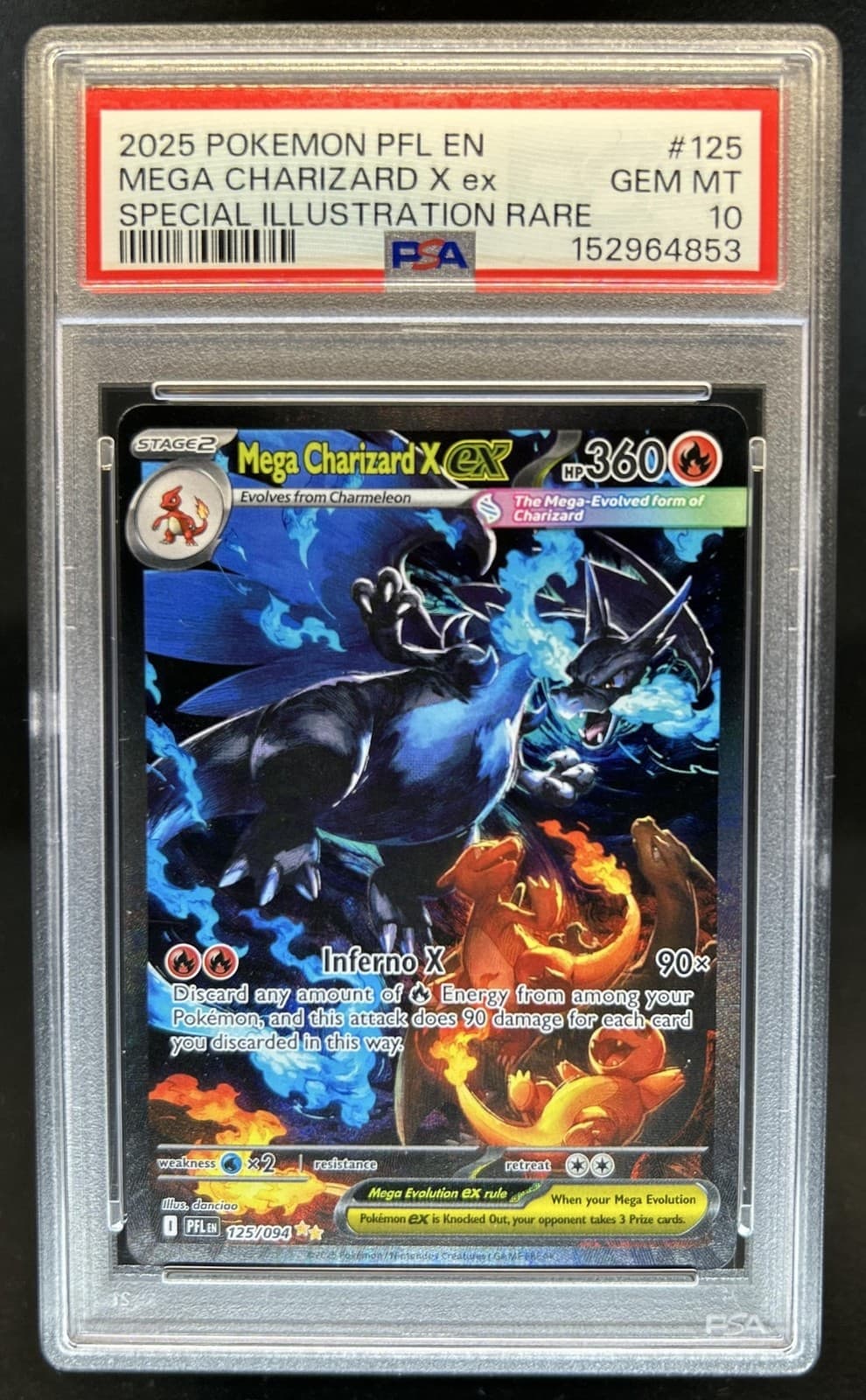 2025 Pokemon PFL Mega Charizard X ex Special Illustration Rare #125/094 PSA 10