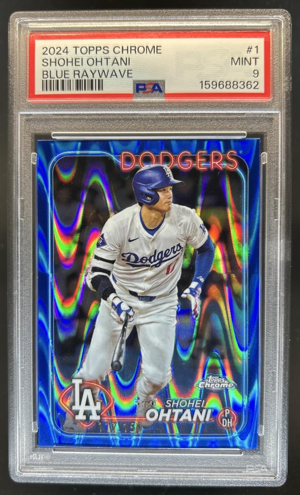 2024 Topps Chrome Shohei Ohtani Blue Raywave Refractor #/150 Dodgers PSA 9