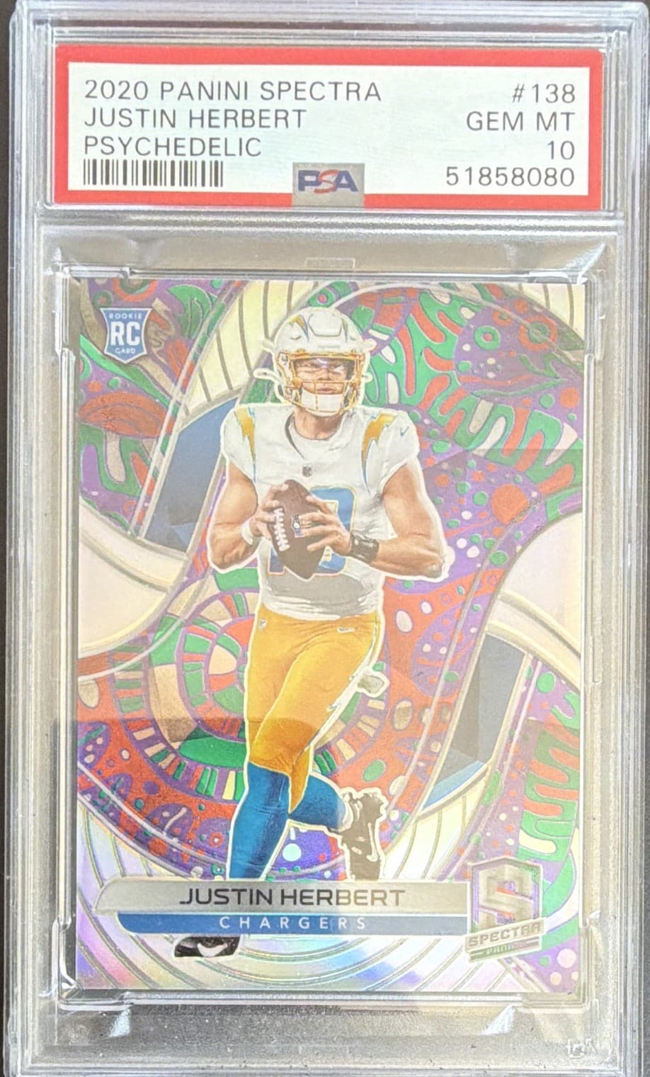 Panini 2020 Spectra Justin Herbert Psychedelic Prizm #138 RC PSA 10
