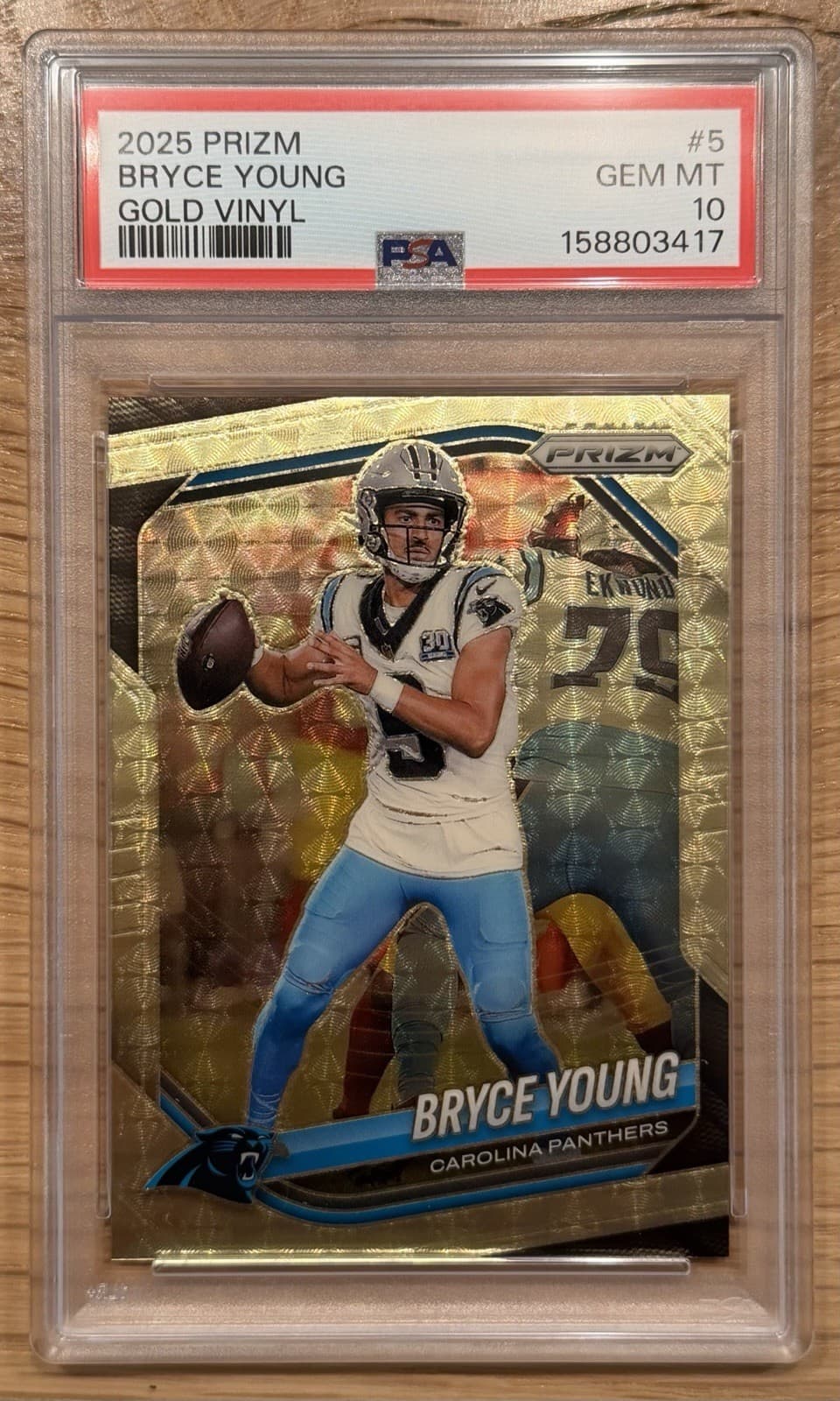 BRYCE YOUNG PSA 10 2025 PANINI PRIZM FOOTBALL #5 GOLD VINYL /5 PANTHERS