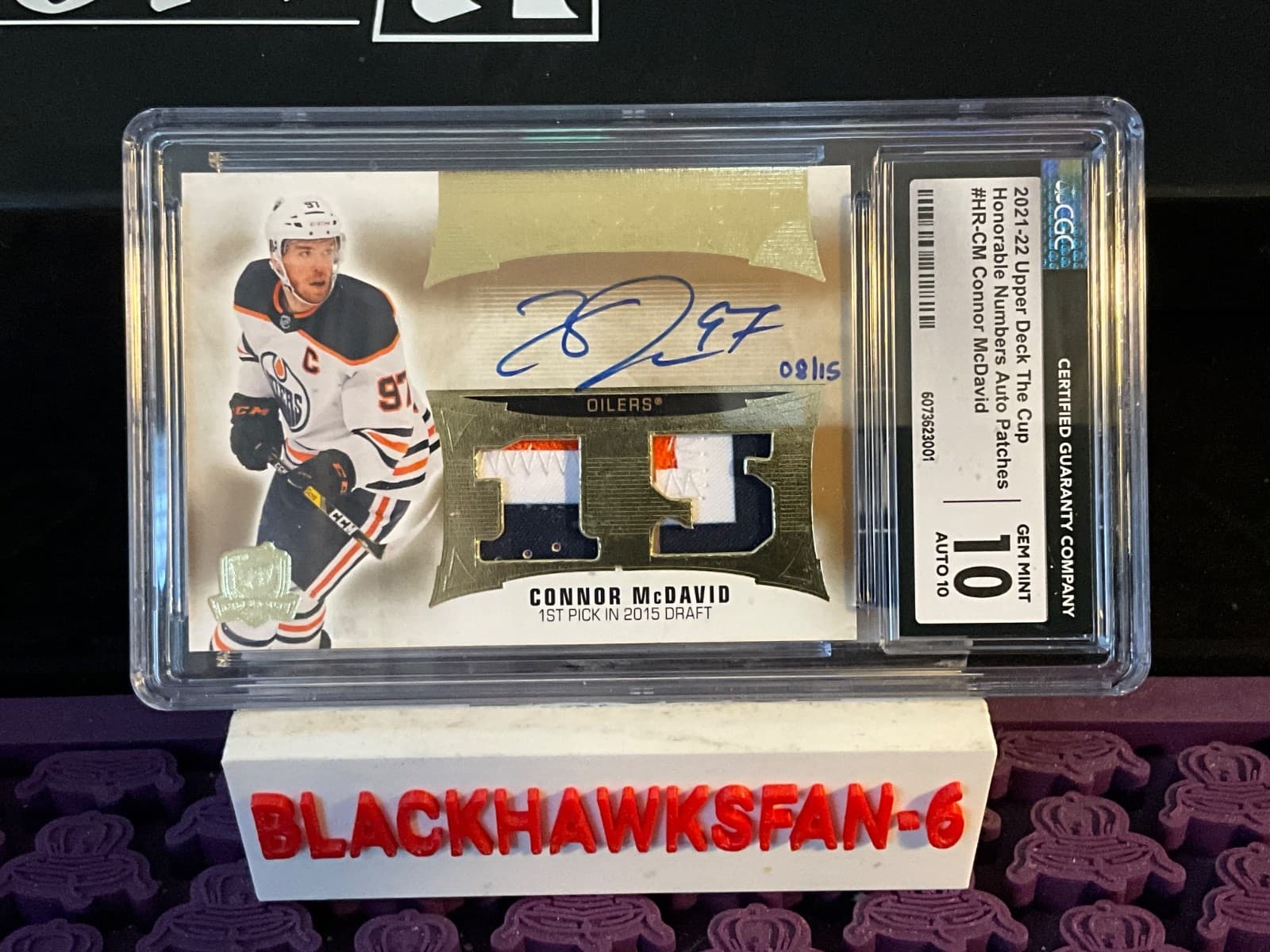 21-22 The Cup Connor McDavid Honorable Numbers Game Used Patch Auto 8/15 CGC 10