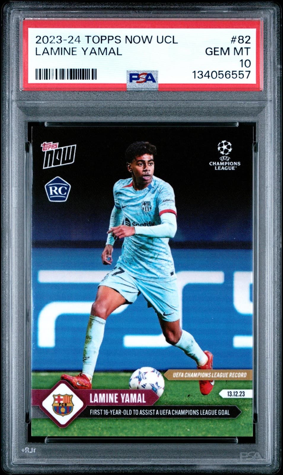 2023 Topps Now UCL Lamine Yamal Youngest Assist #82 PSA 10