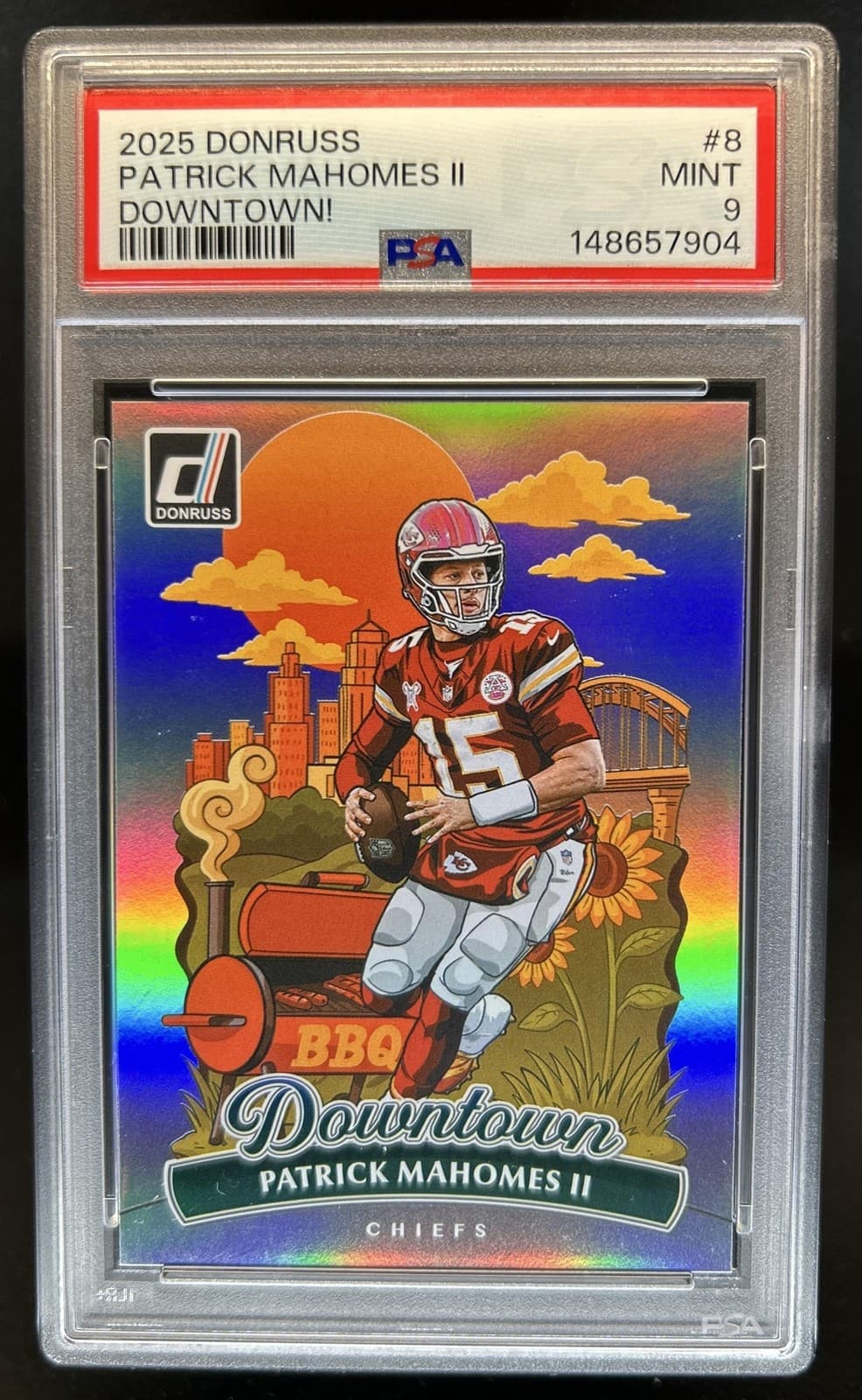 2025 Panini Donruss Patrick Mahomes Downtown! SP #8 Chiefs PSA 9