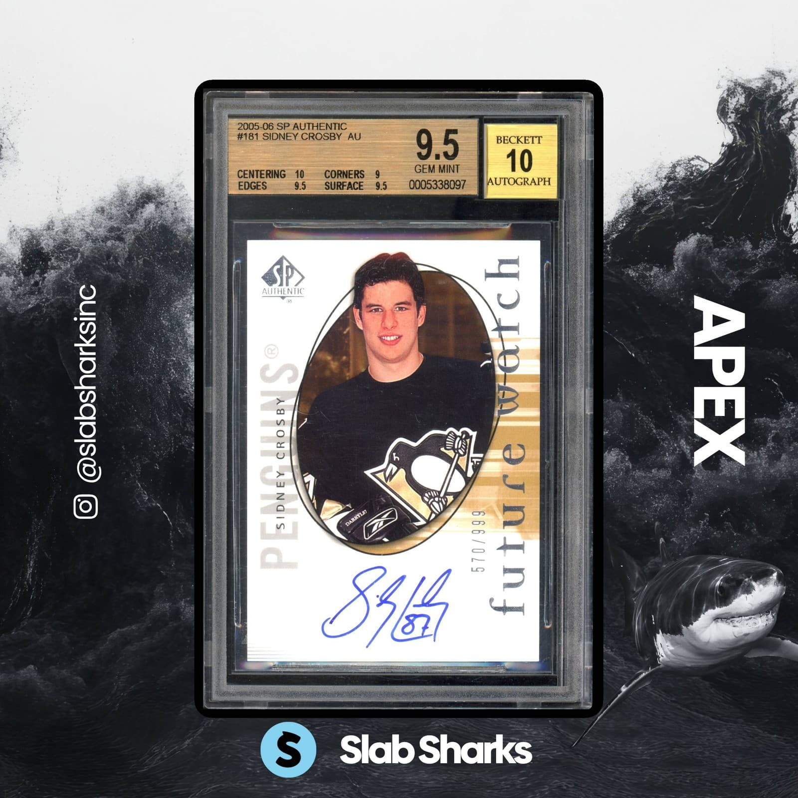 2005 SP AUTHENTIC #181 SIDNEY CROSBY FUTURE WATCH AUTO ROOKIE RC /999 BGS 9.5