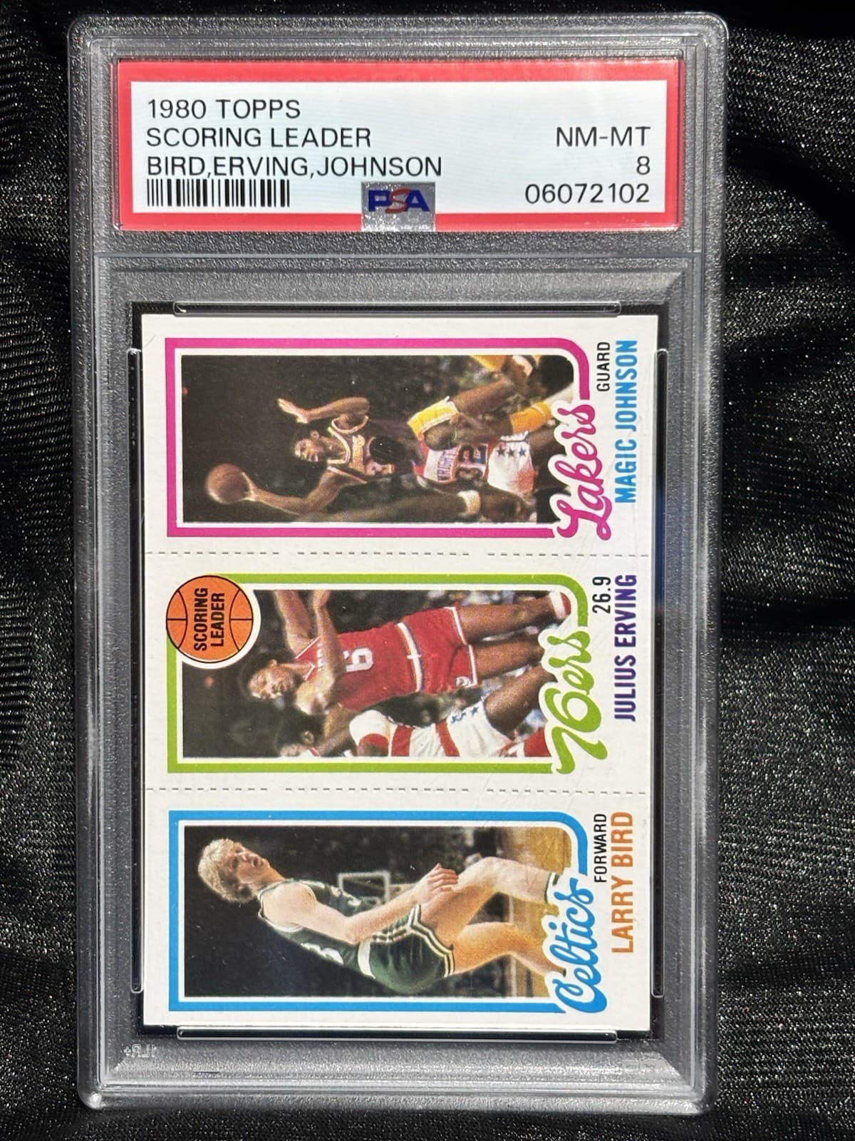 Topps 1980 Scoring Leader Larry Bird/Erving/Magic Johnson #174 PSA 8