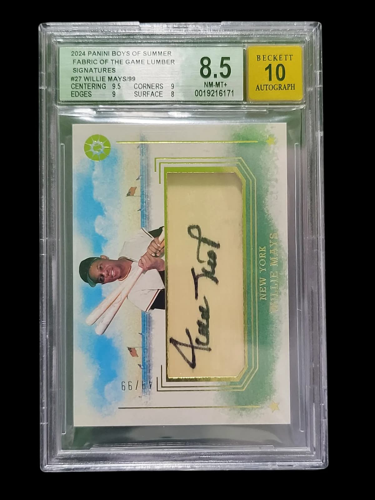 2024 Panini  Summer Fabric of the Game Lumber  Willie Mays #27 /99 BGS  Auto 10