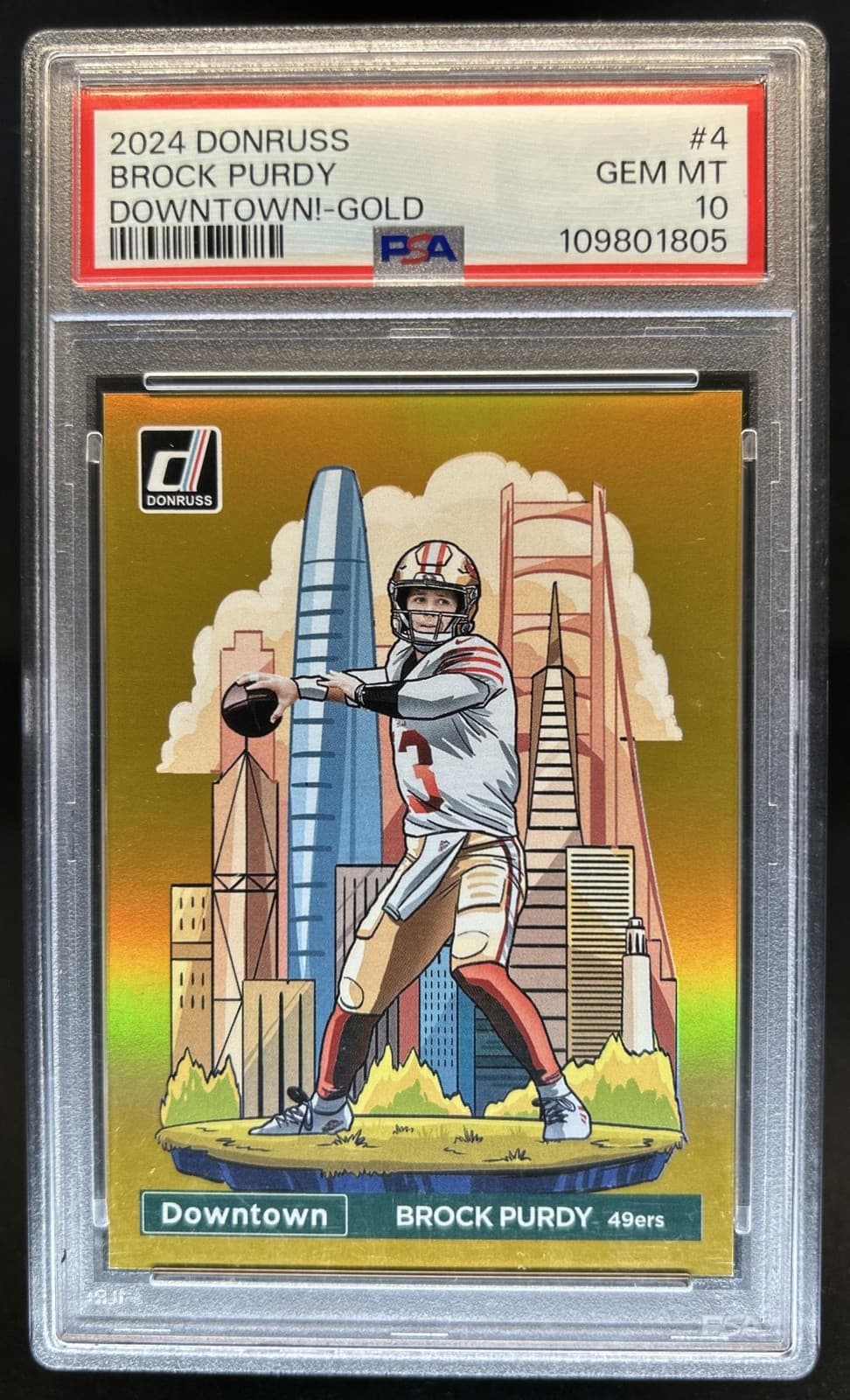 2024 Panini Donruss Brock Purdy Downtown! SSP Gold #/10 49ers PSA 10 GEM MINT