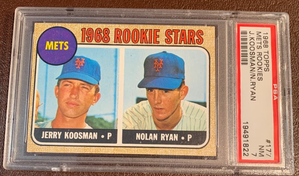 Nolan Ryan & Jerry Koosman RC, 1968 Topps #177, PSA 7. HOF. Free Shipping.