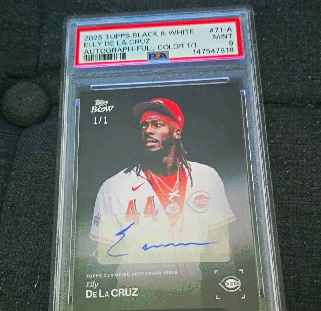 RARE POP 1🔥  Topps 2025 Black & White Elly De La Cruz #071A Auto 1/1 PSA 9 Reds