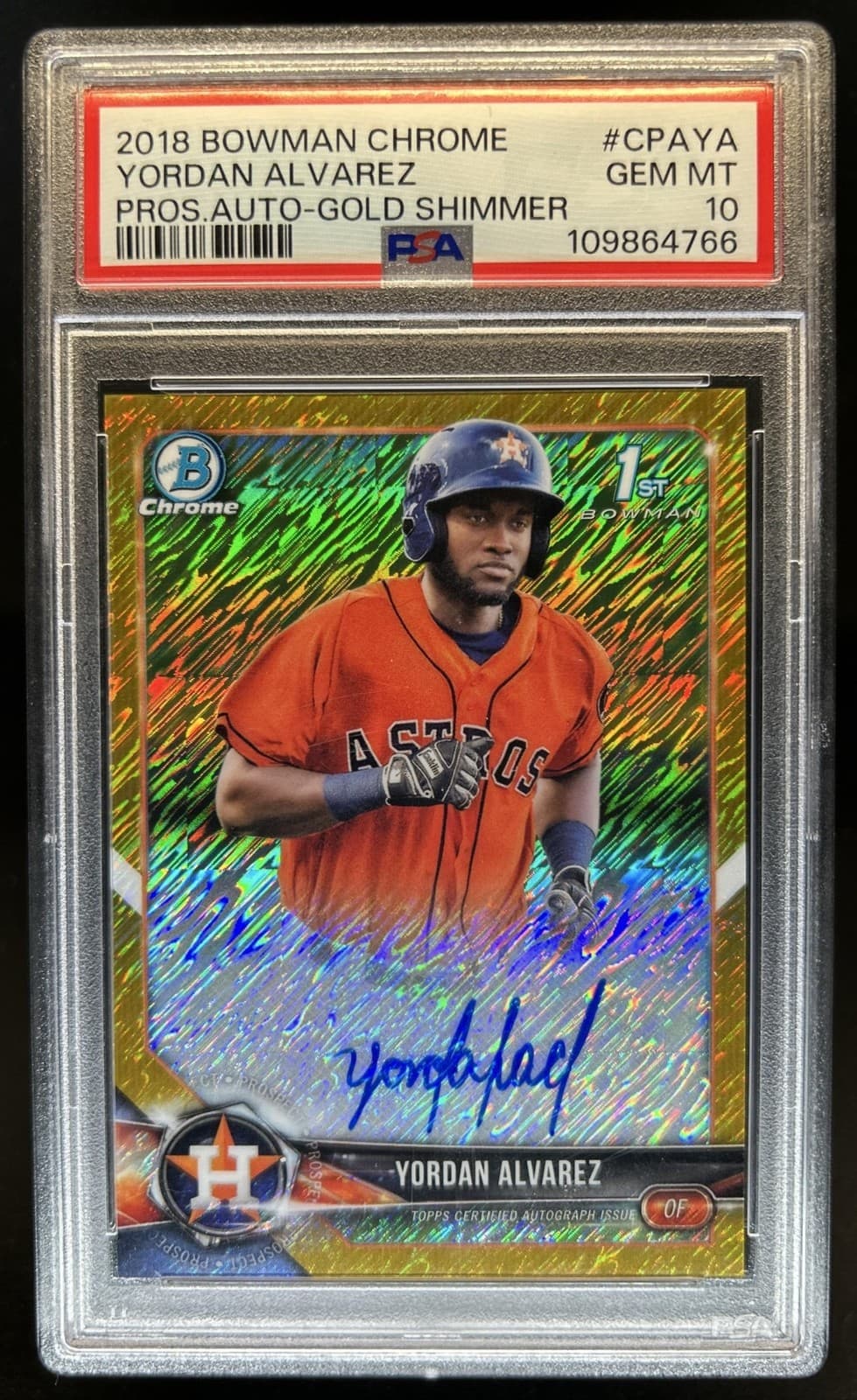 2018 Bowman Chrome Yordan Alvarez Auto 1st Gold Shimmer Refractor #/50 PSA 10