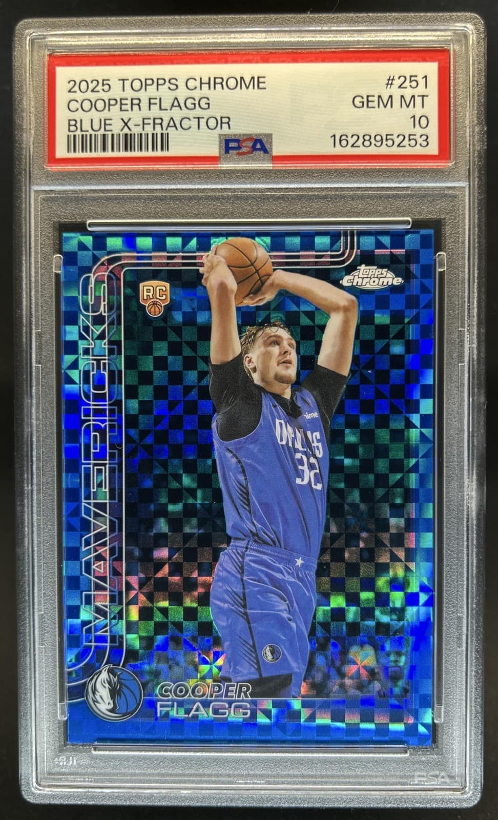 2025-26 Topps Chrome Cooper Flagg Blue X-Fractor Rookie RC #251 Mavericks PSA 10