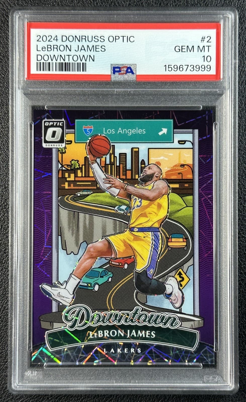 LEBRON JAMES PSA 10 2024-25 PANINI DONRUSS OPTIC #2 DOWNTOWN PRIZM SP LAKERS