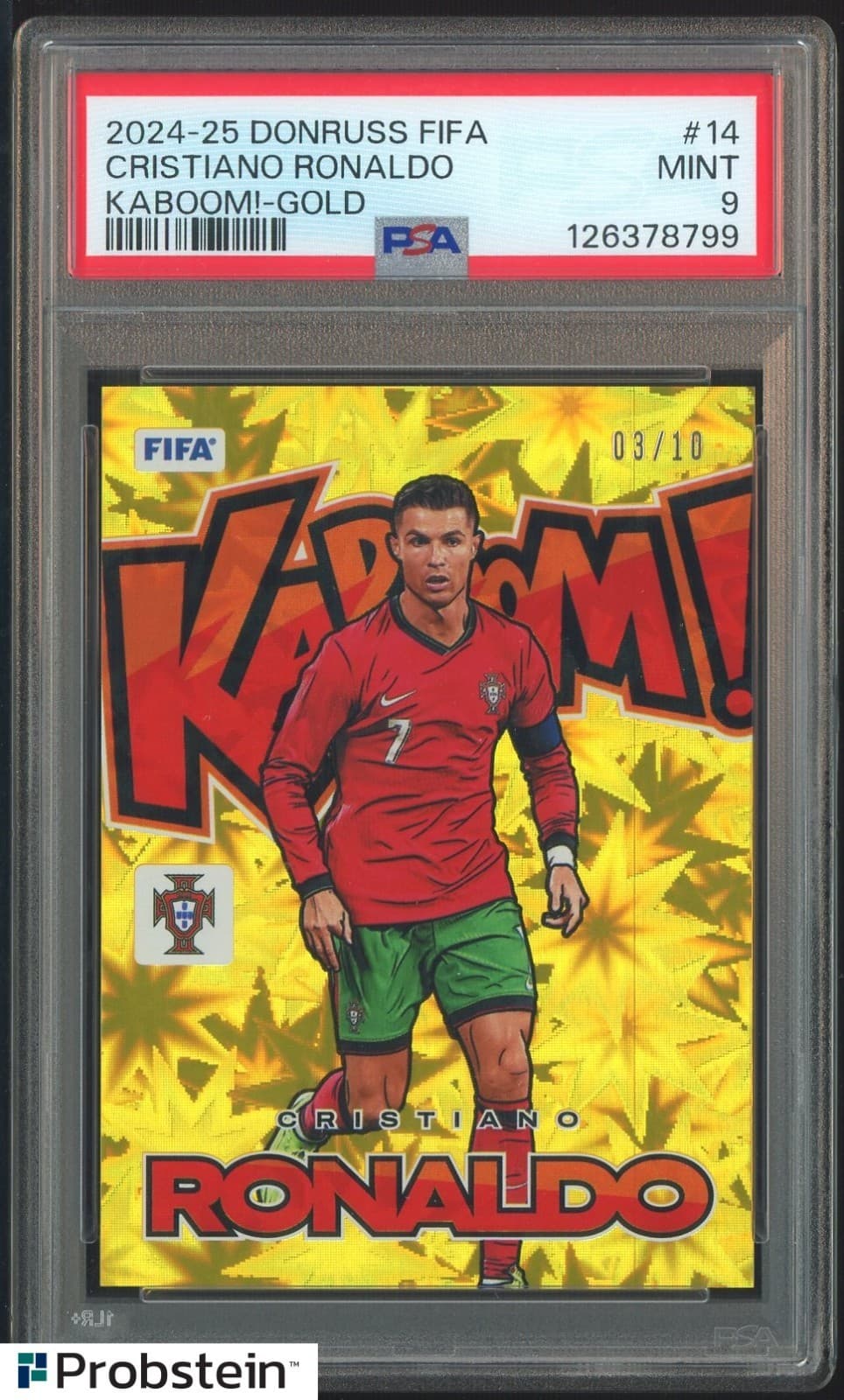 2024-25 Donruss Fifa Soccer KABOOM! Gold #14 Cristiano Ronaldo 3/10 PSA 9