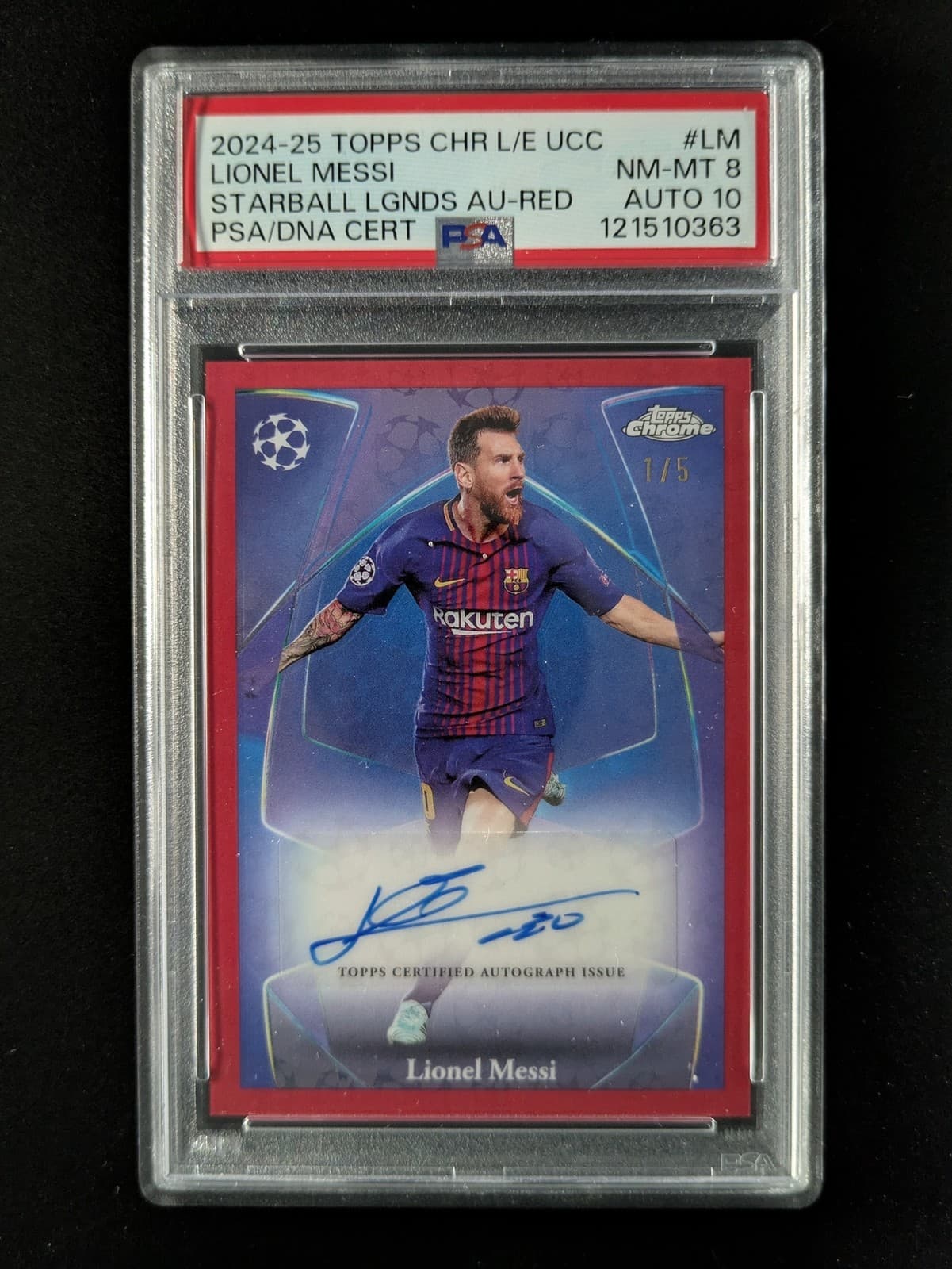 2024-25 Topps Chrome LIONEL MESSI 1/5 Auto Red Starball Refractor #SLA-LM PSA 8