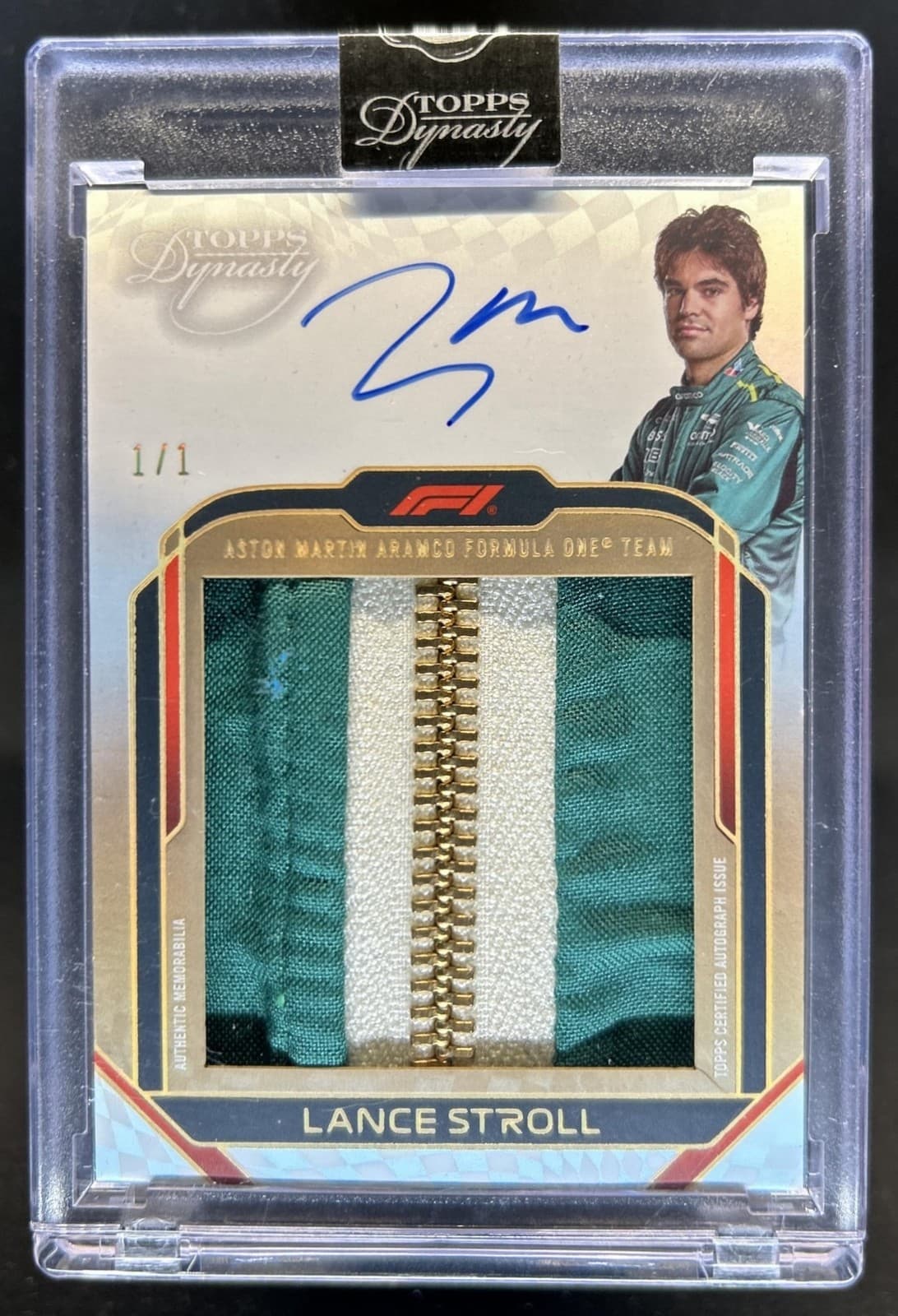 2024 Topps Dynasty F1 Lance Stroll Auto Flag Jumbo Patch SP Suit Zipper #1/1
