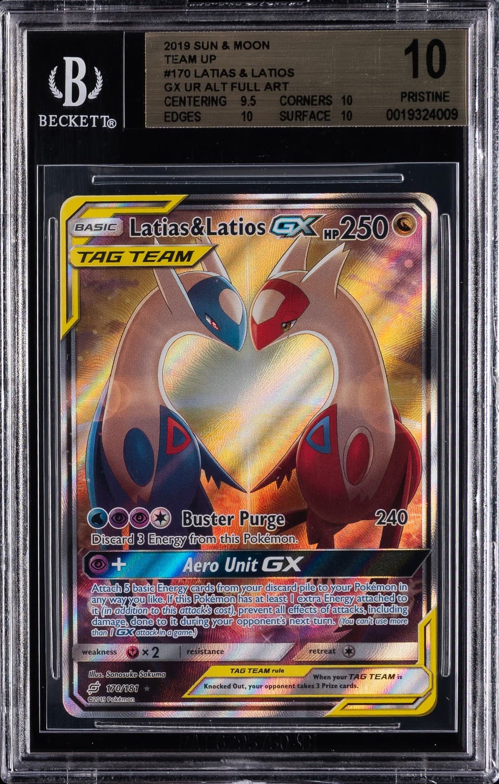2019 Pokemon Sun & Moon Team Up Full Art #170 Latias & Latios Gx Bgs 10