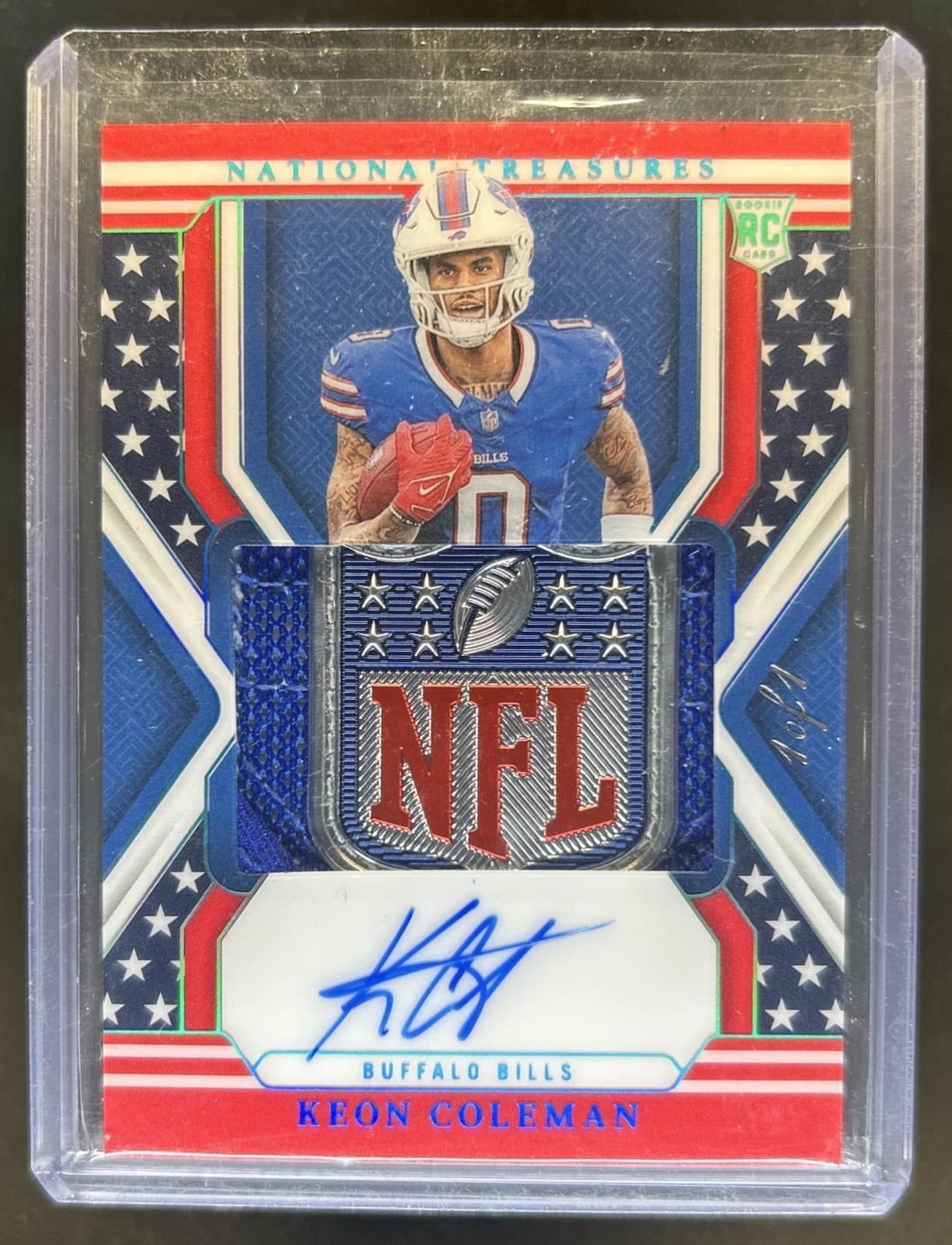 2024 National Treasures Keon Coleman RC Patch Auto Stars Stripes NFL Shield #1/1