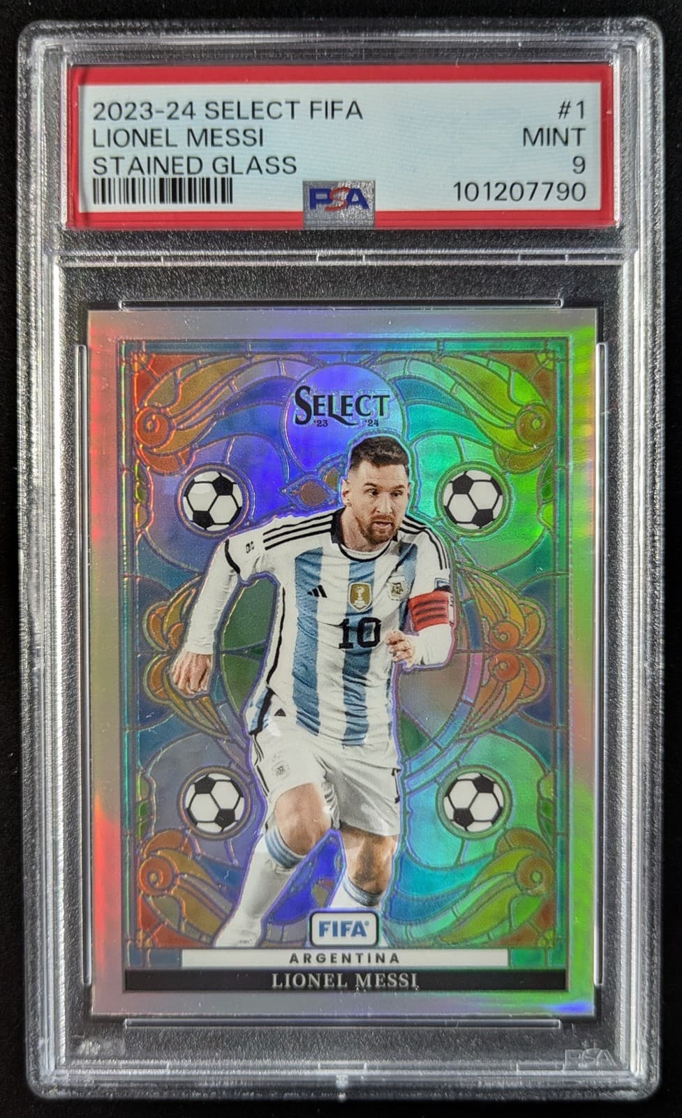 2023-24 Panini Select FIFA LIONEL MESSI Stained Glass SSP Case Hit #1 PSA 9