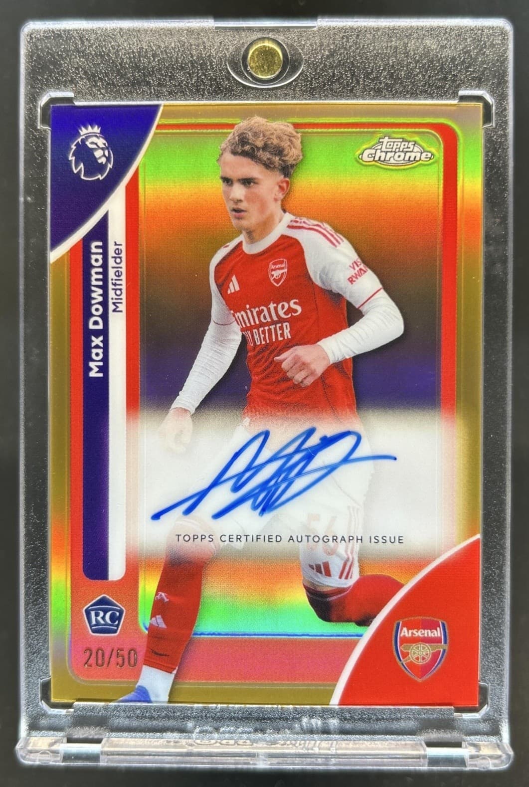 2026 Topps Chrome Premier League Max Dowman Auto RC Gold Refractor #/50 Arsenal