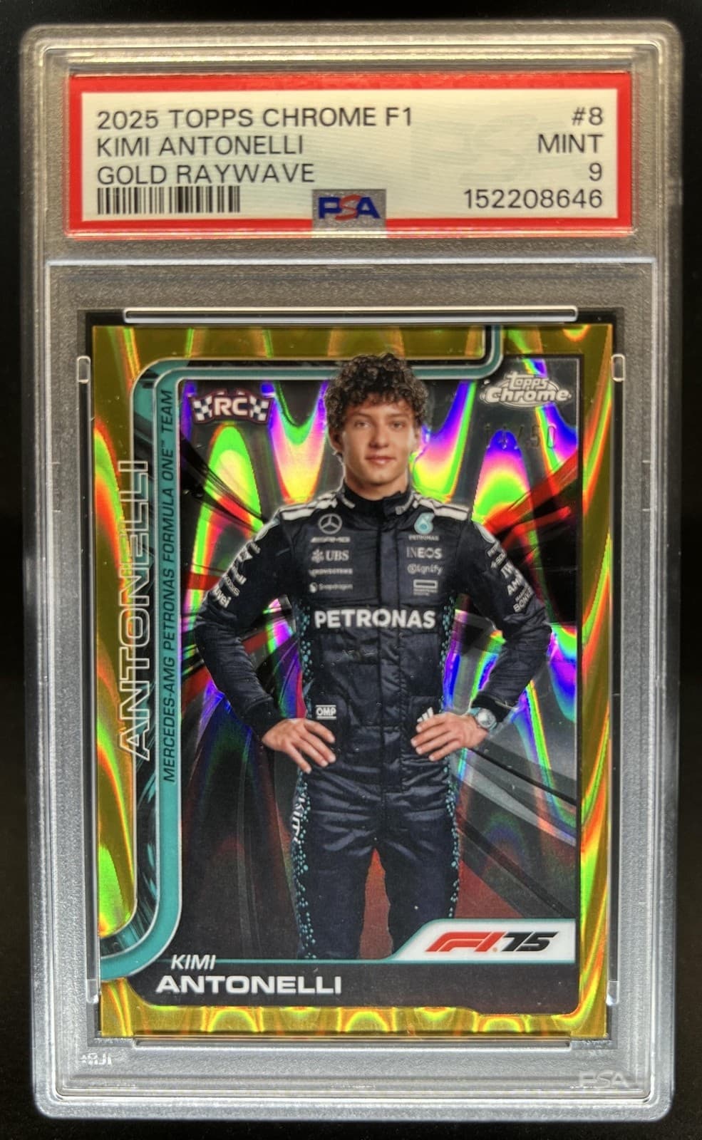 2025 Topps Chrome F1 Kimi Antonelli Gold RayWave Portrait RC #/50 PSA 9