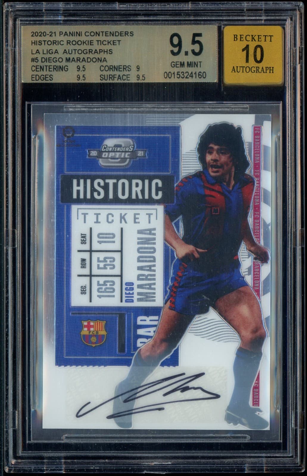 2020-21 Contenders La Liga Historic Ticket #5 Diego Maradona BGS 9.5 w/ 10 AUTO