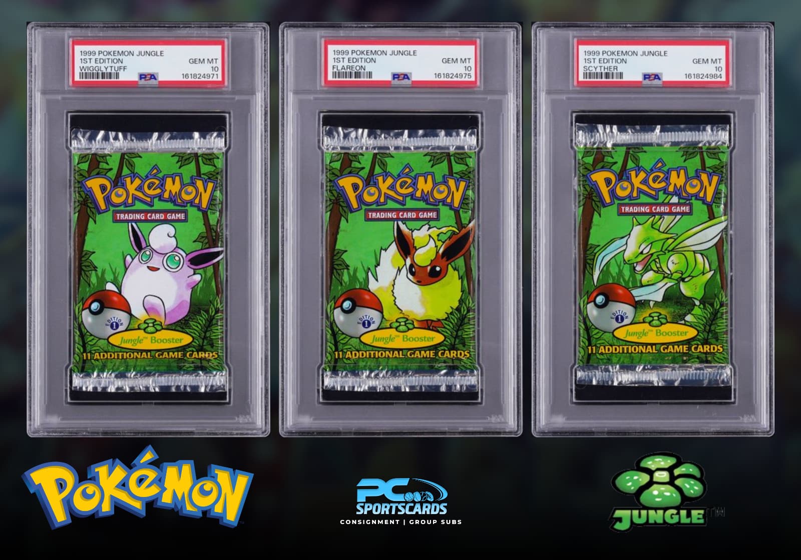 Pokemon Jungle 1st Edition PSA 10 3-Pack Art Set Scyther Flareon Wigglytuff