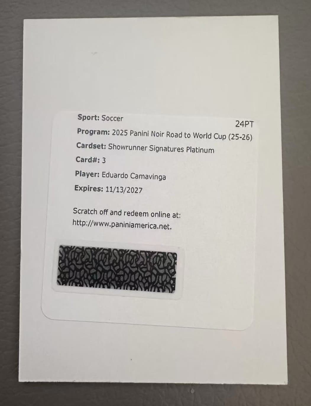 2025-26 Noir Road to World Cup Showrunner Platinum 1/1 Eduardo Camavinga