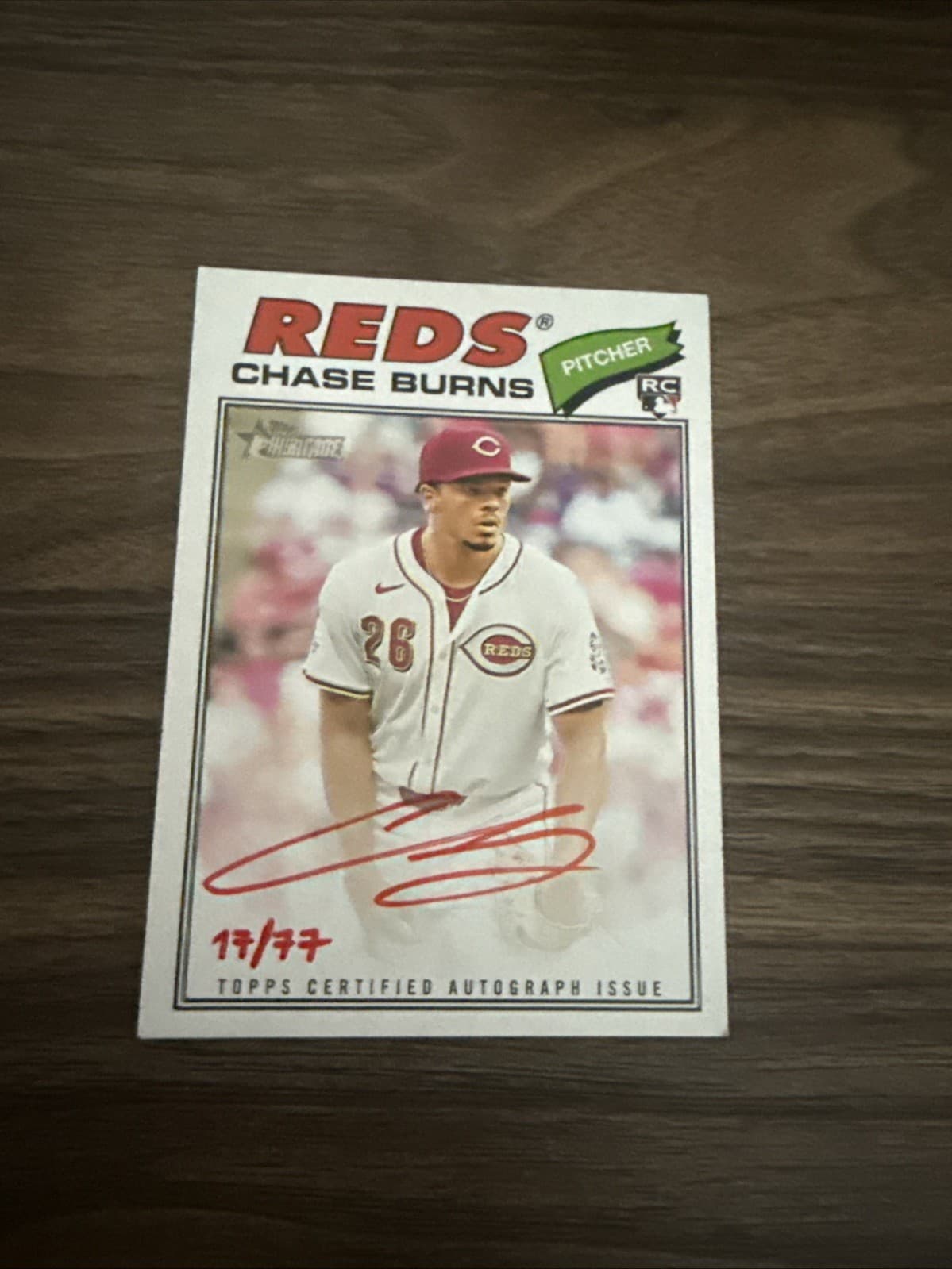 2026 Topps Heritage Baseball Chase Burns RC Real Ones on Card Red Auto 17/77 SSP