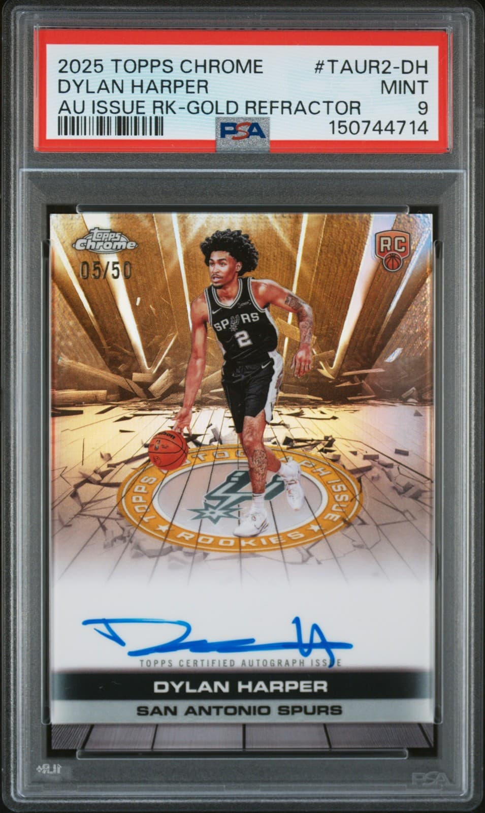 2025 TOPPS CHROME AUTO ISSUE ROOKIES GOLD REFRACTOR DYLAN HARPER 5/50 PSA 9