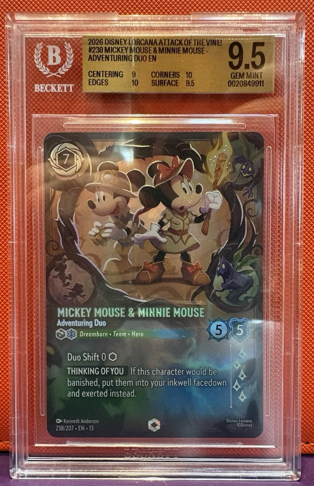 Disney Lorcana Mickey & Minnie Adventuring Duo Enchanted Foil #238 BGS 9.5