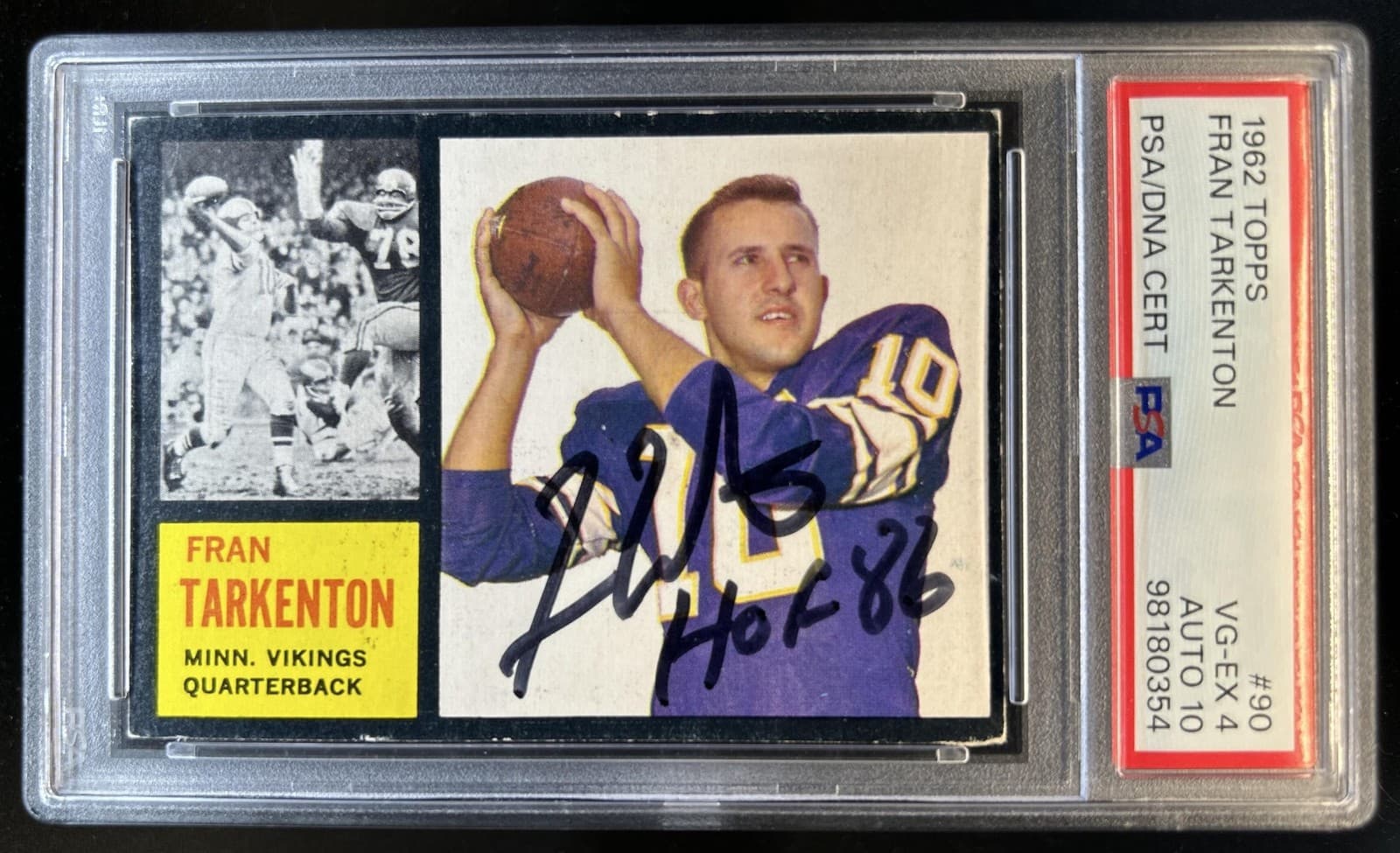 1962 Topps Fran Tarkenton Rookie SP RC #90 Vikings PSA 4 Auto Autograph 10