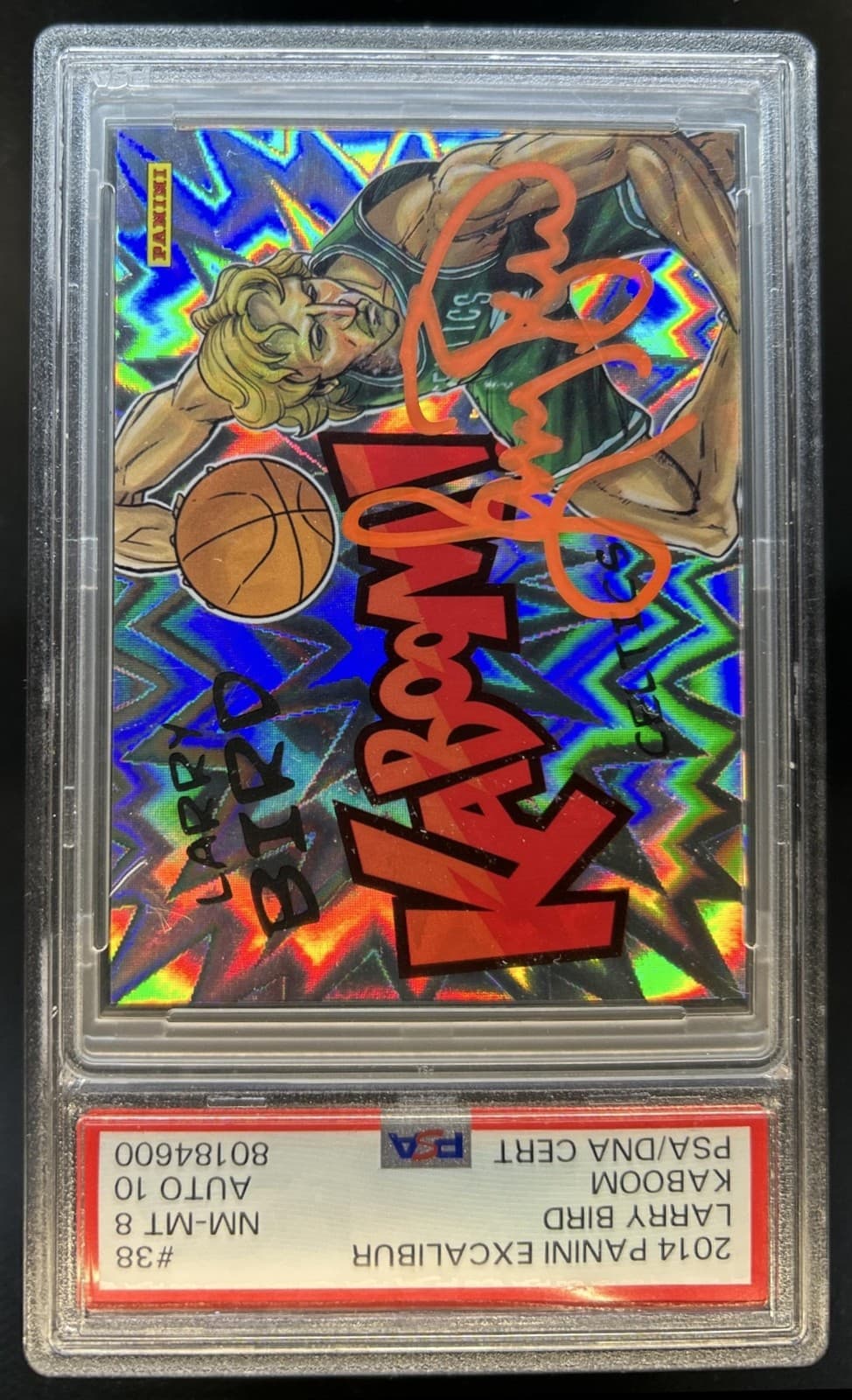 2014-15 Panini Excalibur Larry Bird Kaboom! SSP Auto #38 Celtics PSA 8