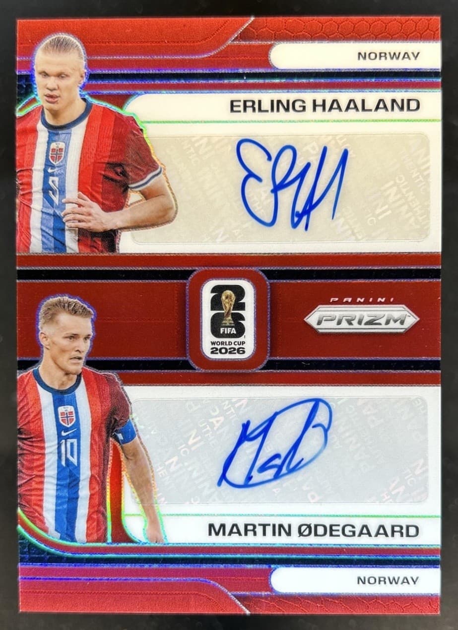 2026 Prizm World Cup Erling Haaland Martin Odegaard Dual Signatures Red Auto #/7